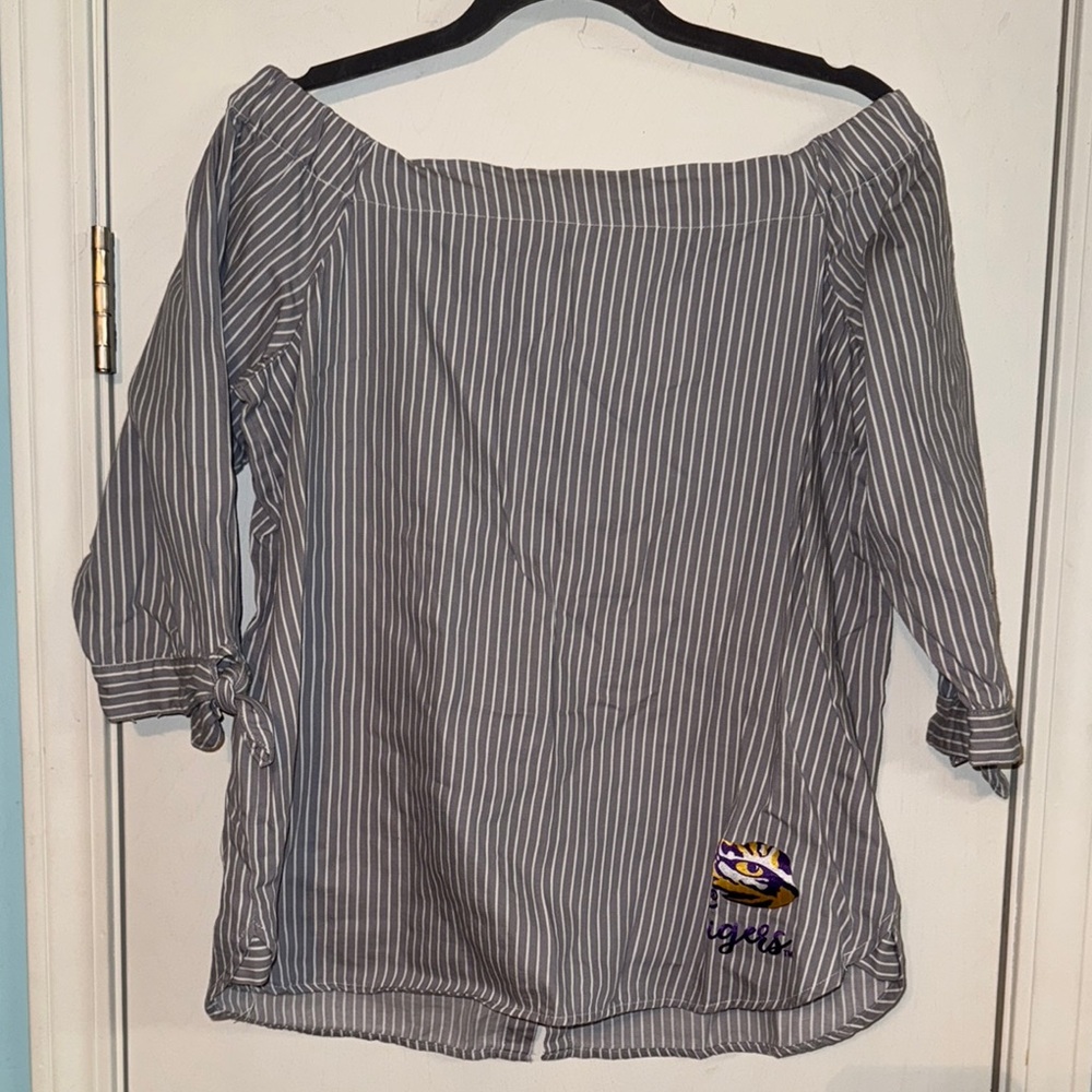 Gray Off-the-Shoulder‎ 3/4 Sleeve Blouse lsu